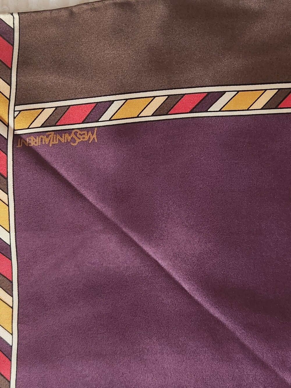 Yves Saint Laurent Burgundy, Red & Cream Silk Scarf